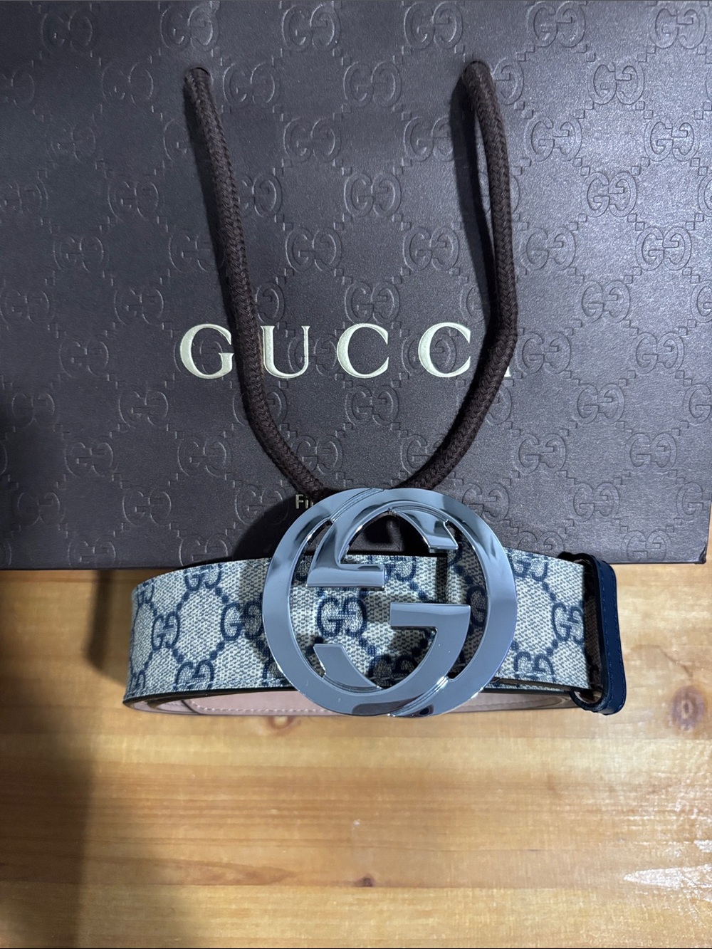 Gucci Beige GG Monogram Canvas Belt with Silver Double G Buckle